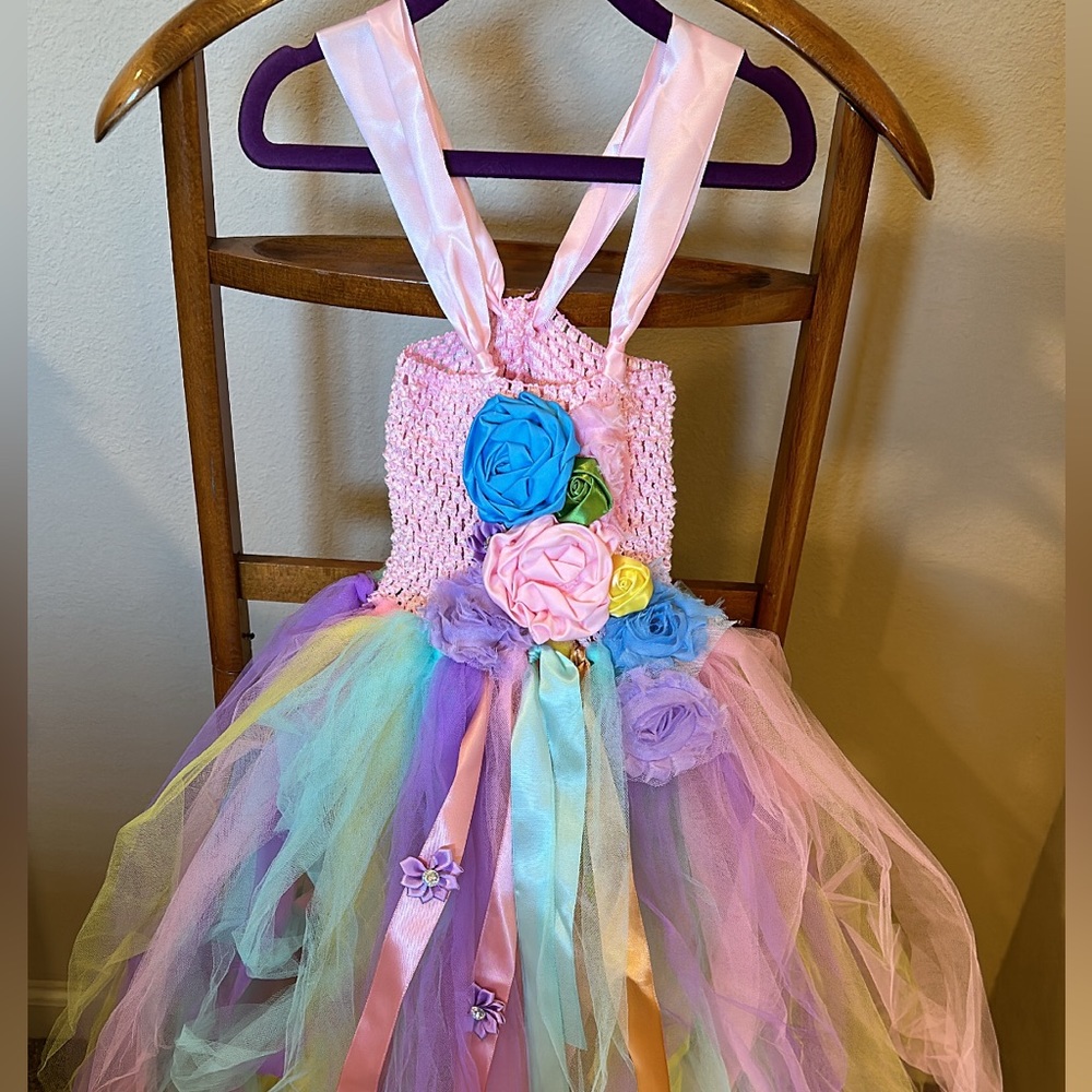 Unicorn Nit Dress, Mesh Strands, Unicorn Headband, New-No Tags, Size 2T/3T